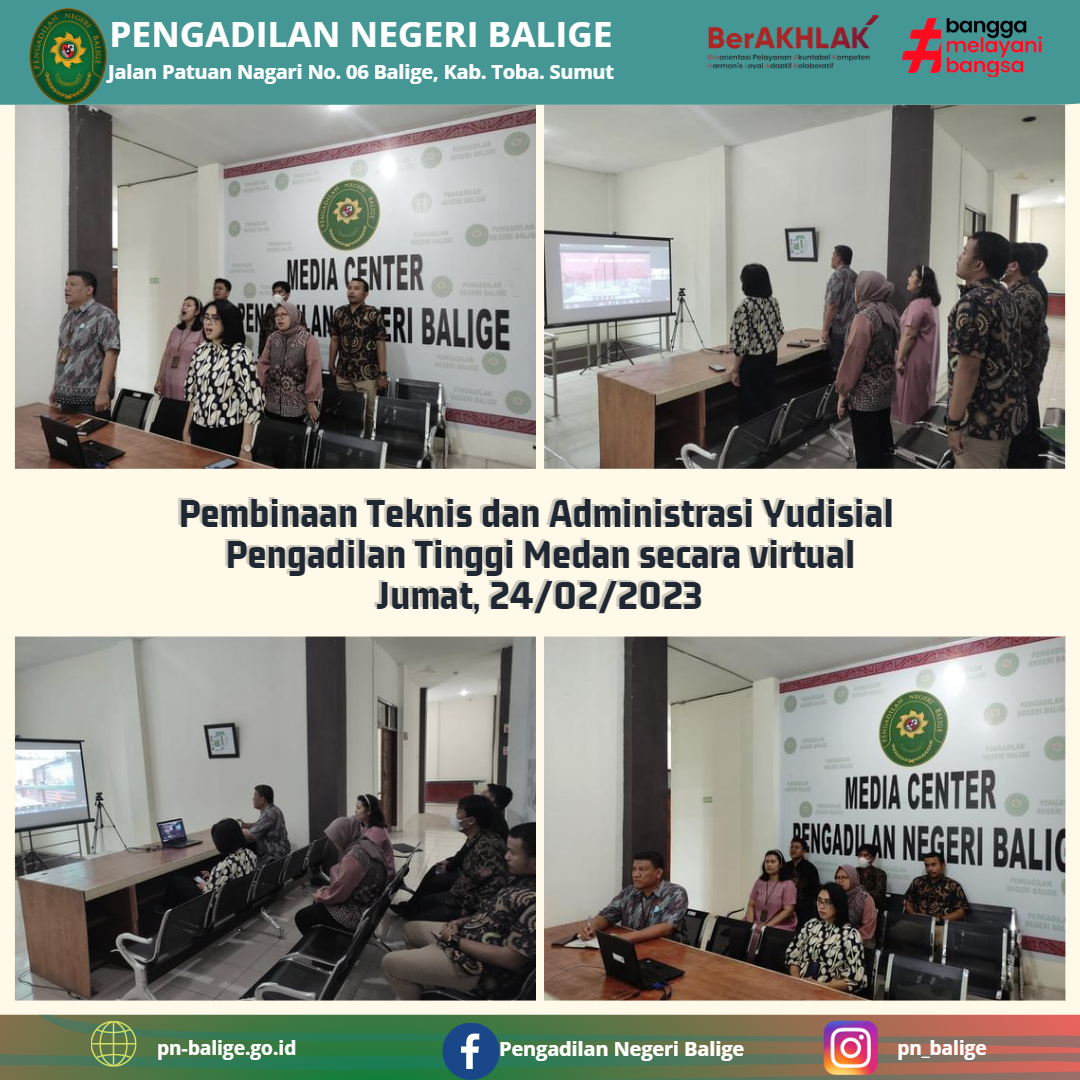 Pembinaan Teknis dan Administrasi Yudisial Pengadilan Tinggi Medan 24 Februari 2023
